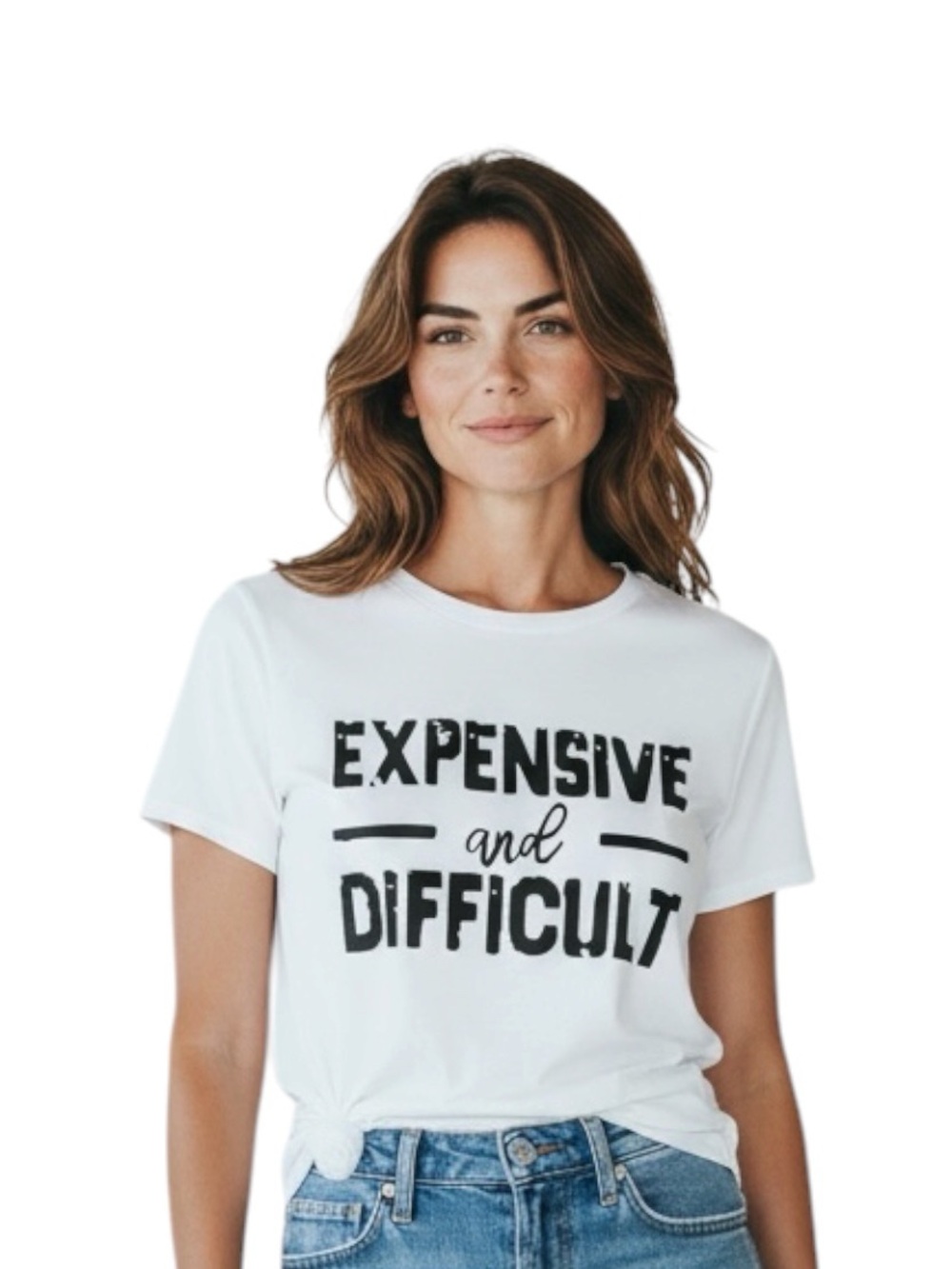 White Graphic Tee - "Expensive and Difficult"